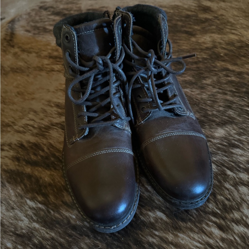 Crevo Men's Dark Brown Leather Lace-Up Boots